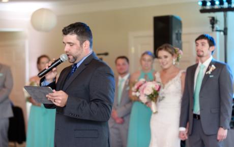 Wedding DJ shares the love story at Abenaqui Country Club - Rye NH. Photo by Rick Bouthiette Photography